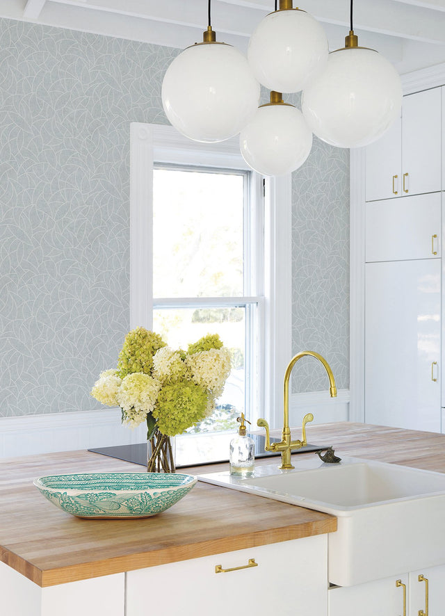 Modern Crescent Moon Frosty Blue Peel & Stick Wallpaper with Geometric Abstract Pattern - York RMK12569PL