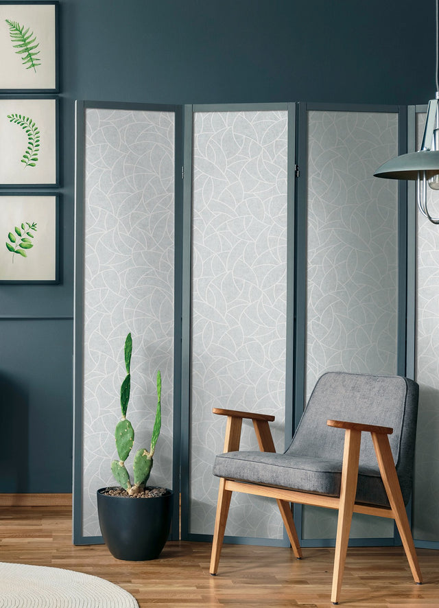 Modern Crescent Moon Frosty Blue Peel & Stick Wallpaper with Geometric Abstract Pattern - York RMK12569PL