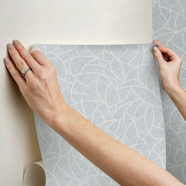 Modern Crescent Moon Frosty Blue Peel & Stick Wallpaper with Geometric Abstract Pattern - York RMK12569PL