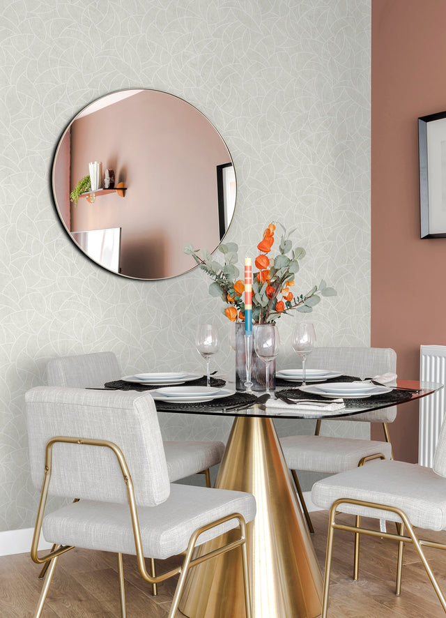 Modern Crescent Moon Cream Peel & Stick Wallpaper with Geometric Abstract Motif - York RMK12570PL