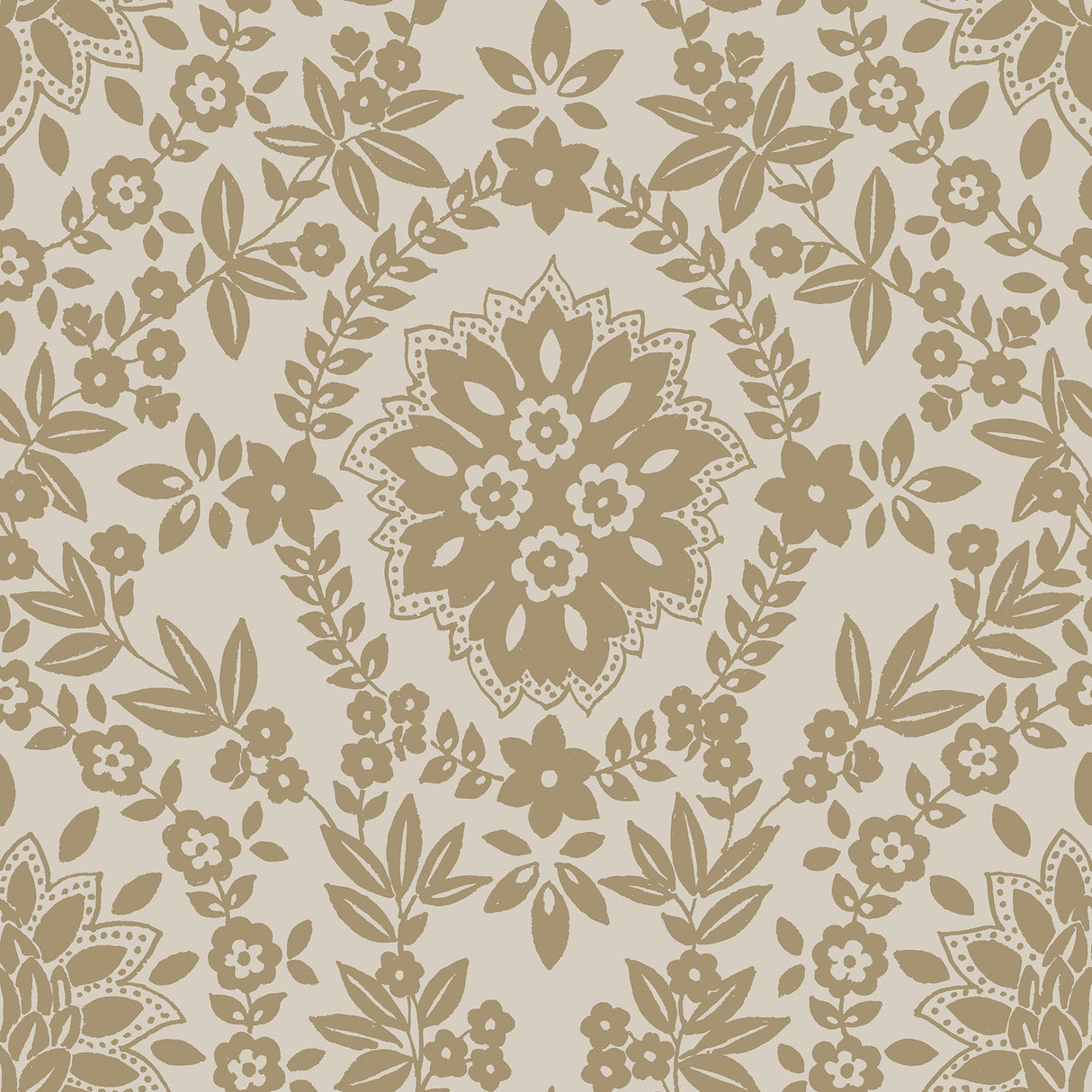 Boho Baroque Damask Taupe Peel & Stick Wallpaper with Bohemian Abstract Damask Pattern - York RMK12572PL