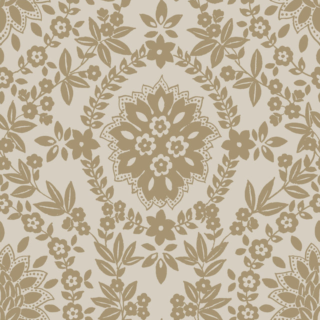 Boho Baroque Damask Taupe Peel & Stick Wallpaper with Bohemian Abstract Damask Pattern - York RMK12572PL