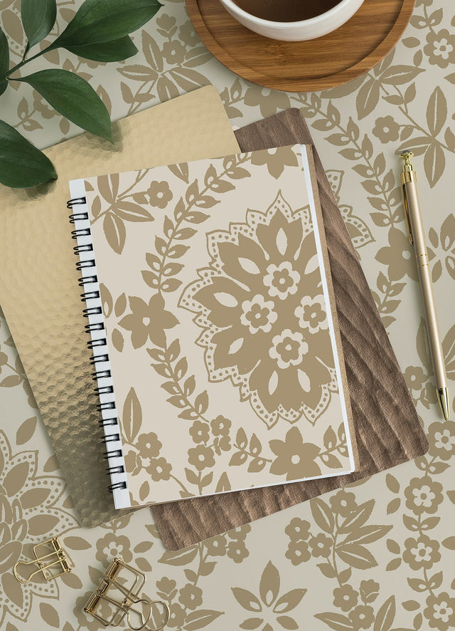 Boho Baroque Damask Taupe Peel & Stick Wallpaper with Bohemian Abstract Damask Pattern - York RMK12572PL