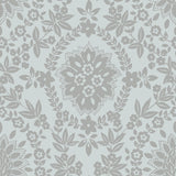 Boho Baroque Damask Blue & Silver Peel & Stick Wallpaper with Bohemian Damask Pattern - York RMK12573PL