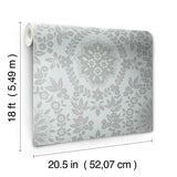 Boho Baroque Damask Blue & Silver Peel & Stick Wallpaper with Bohemian Damask Pattern - York RMK12573PL