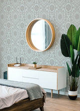 Boho Baroque Damask Blue & Silver Peel & Stick Wallpaper with Bohemian Damask Pattern - York RMK12573PL