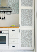 Boho Baroque Damask Blue & Silver Peel & Stick Wallpaper with Bohemian Damask Pattern - York RMK12573PL