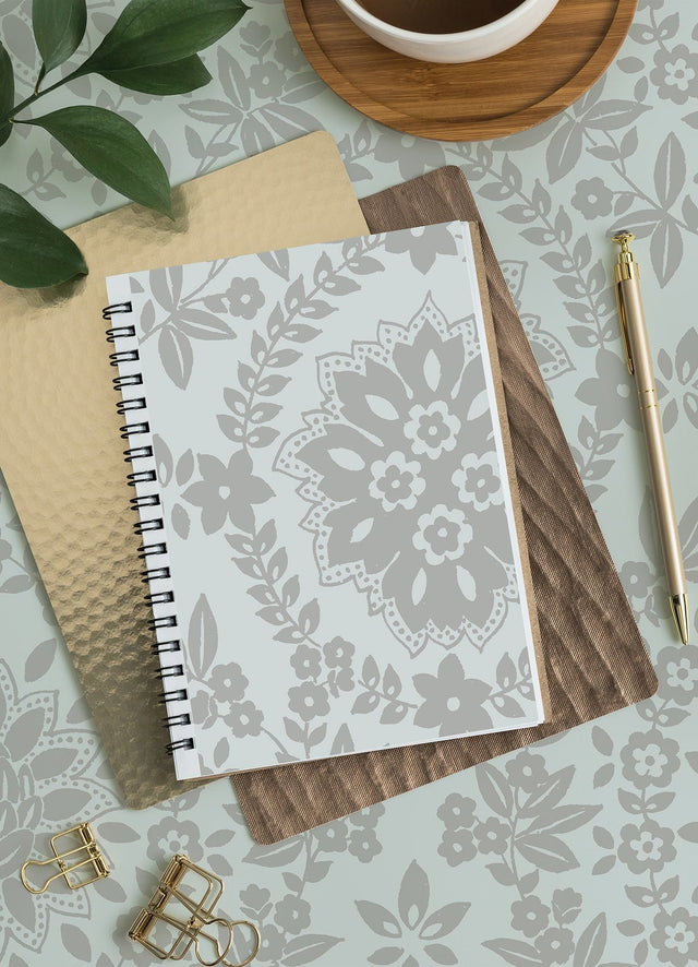 Boho Baroque Damask Blue & Silver Peel & Stick Wallpaper with Bohemian Damask Pattern - York RMK12573PL