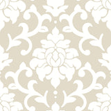 Damask Taupe Peel & Stick Wallpaper with Traditional Abstract Damask Pattern - York RMK12574WP