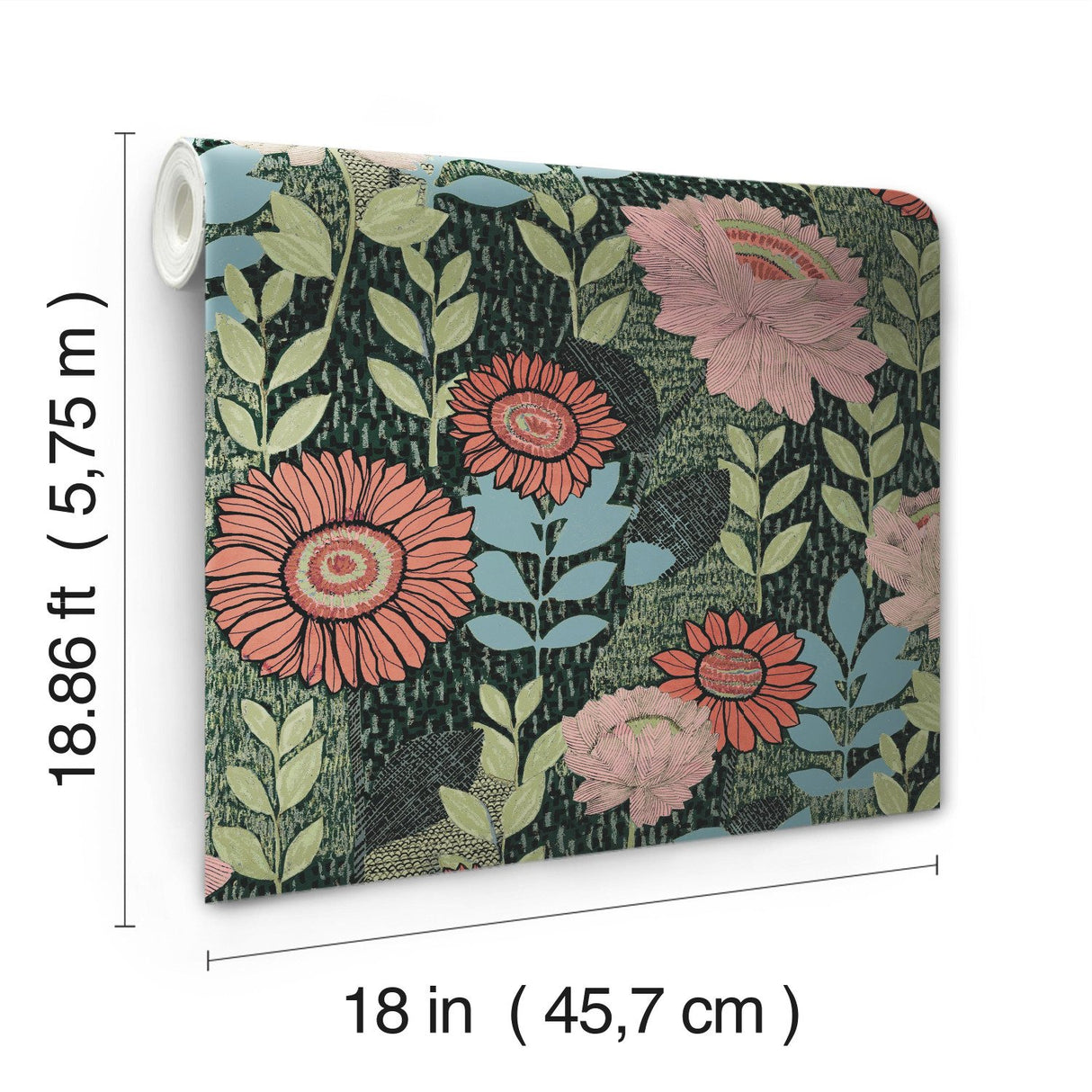 Botanical Garden Green Peel & Stick Wallpaper with Modern Botanical Flowers Pattern - York RMK12575RL