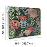 Botanical Garden Green Peel & Stick Wallpaper with Modern Botanical Flowers Pattern - York RMK12575RL