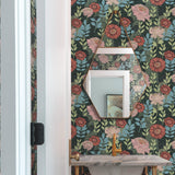 Botanical Garden Green Peel & Stick Wallpaper with Modern Botanical Flowers Pattern - York RMK12575RL