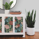 Botanical Garden Green Peel & Stick Wallpaper with Modern Botanical Flowers Pattern - York RMK12575RL