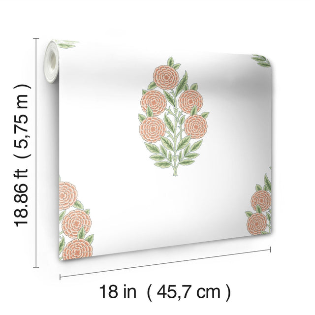 Dutch Floral Coral Peel & Stick Wallpaper with Botanical Flower Motif - York RMK12576RL