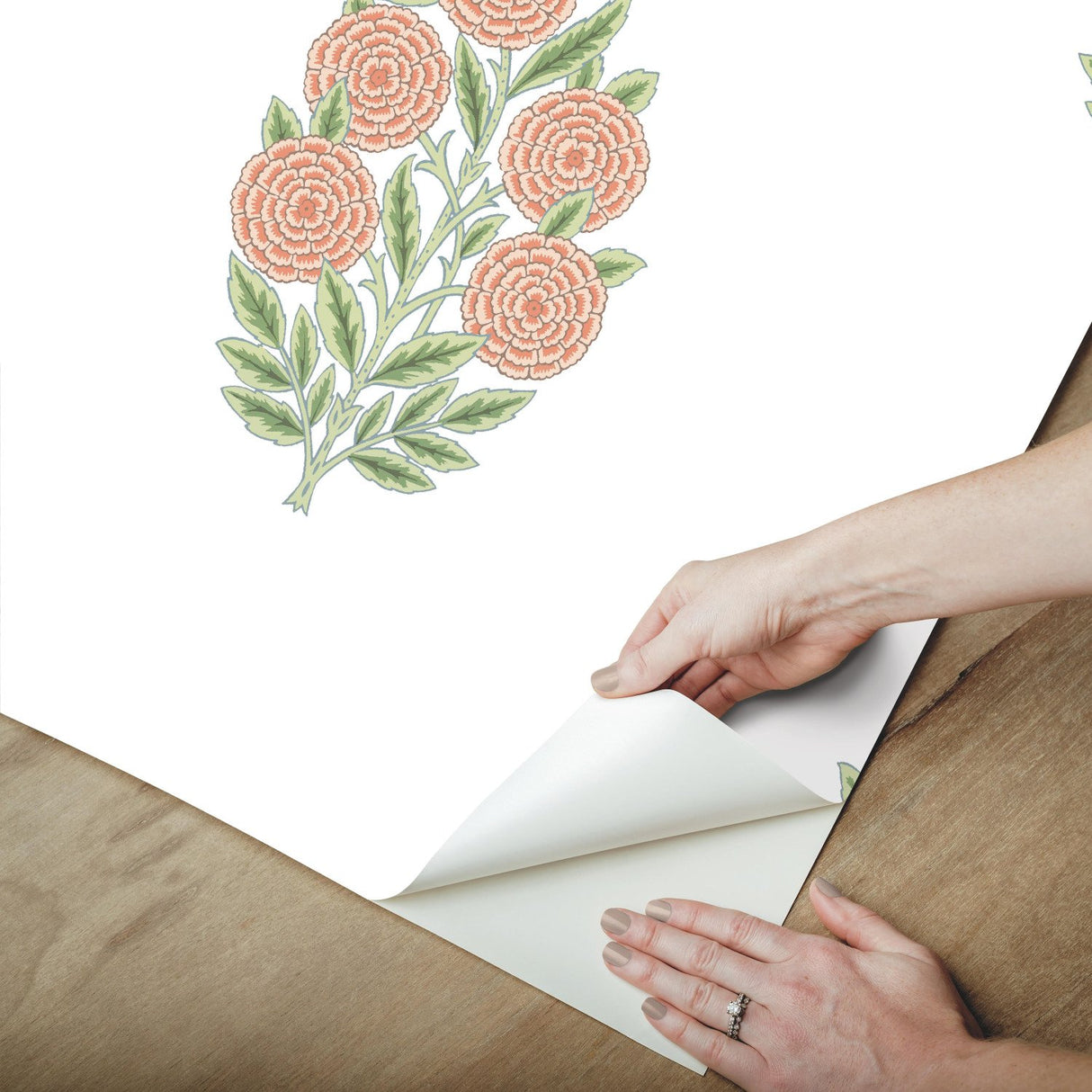 Dutch Floral Coral Peel & Stick Wallpaper with Botanical Flower Motif - York RMK12576RL