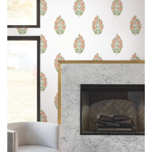 Dutch Floral Coral Peel & Stick Wallpaper with Botanical Flower Motif - York RMK12576RL