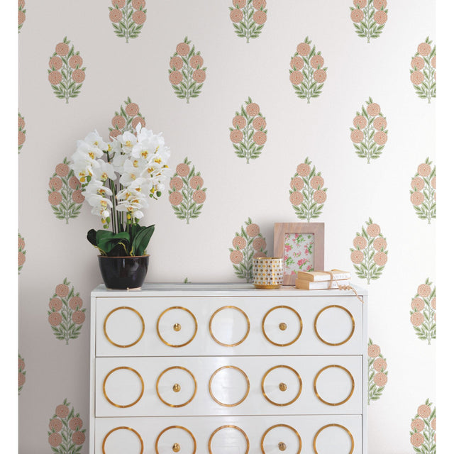 Dutch Floral Coral Peel & Stick Wallpaper with Botanical Flower Motif - York RMK12576RL