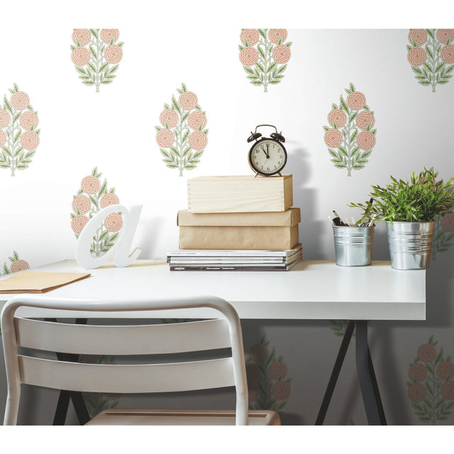 Dutch Floral Coral Peel & Stick Wallpaper with Botanical Flower Motif - York RMK12576RL