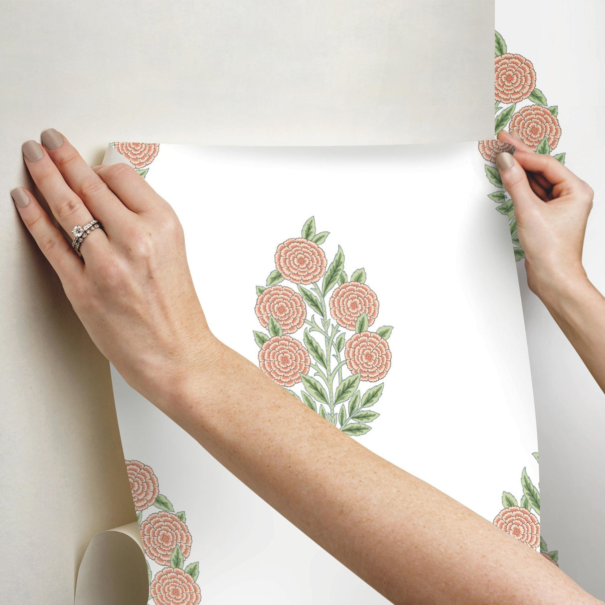 Dutch Floral Coral Peel & Stick Wallpaper with Botanical Flower Motif - York RMK12576RL