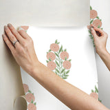 Dutch Floral Coral Peel & Stick Wallpaper with Botanical Flower Motif - York RMK12576RL