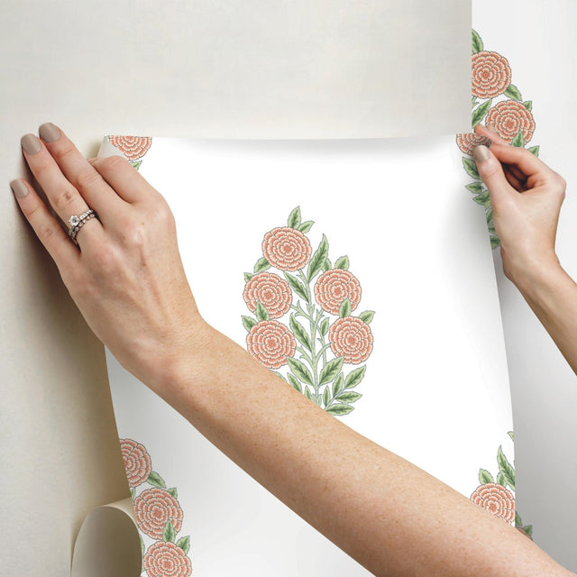 Dutch Floral Coral Peel & Stick Wallpaper with Botanical Flower Motif - York RMK12576RL