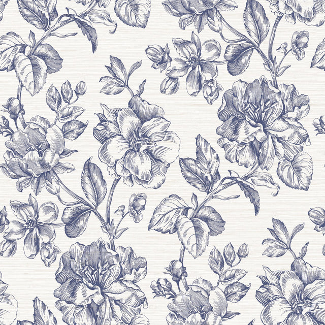 Flower Girl Blue Peel & Stick Wallpaper with Modern Botanical Floral Pattern - York RMK12577RL