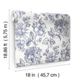 Flower Girl Blue Peel & Stick Wallpaper with Modern Botanical Floral Pattern - York RMK12577RL
