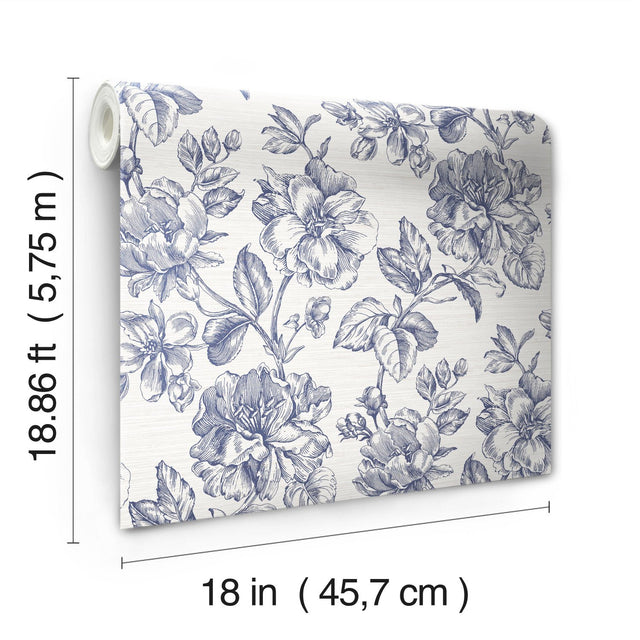 Flower Girl Blue Peel & Stick Wallpaper with Modern Botanical Floral Pattern - York RMK12577RL