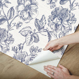 Flower Girl Blue Peel & Stick Wallpaper with Modern Botanical Floral Pattern - York RMK12577RL