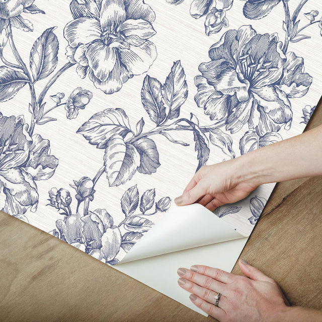 Flower Girl Blue Peel & Stick Wallpaper with Modern Botanical Floral Pattern - York RMK12577RL