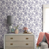 Flower Girl Blue Peel & Stick Wallpaper with Modern Botanical Floral Pattern - York RMK12577RL