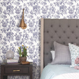 Flower Girl Blue Peel & Stick Wallpaper with Modern Botanical Floral Pattern - York RMK12577RL