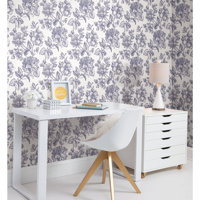 Flower Girl Blue Peel & Stick Wallpaper with Modern Botanical Floral Pattern - York RMK12577RL