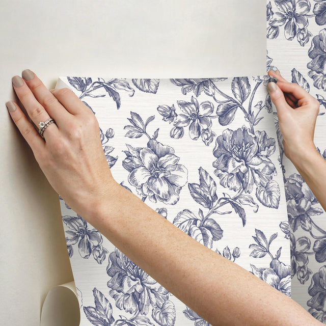 Flower Girl Blue Peel & Stick Wallpaper with Modern Botanical Floral Pattern - York RMK12577RL