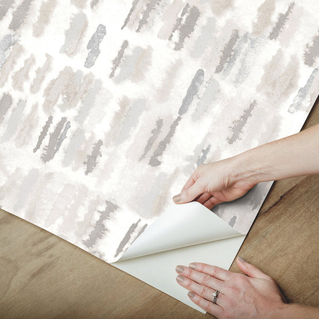 Watercolor Fountain Neutral Peel & Stick Wallpaper with Whimsical Geometric Abstract Pattern - York RMK12579RL