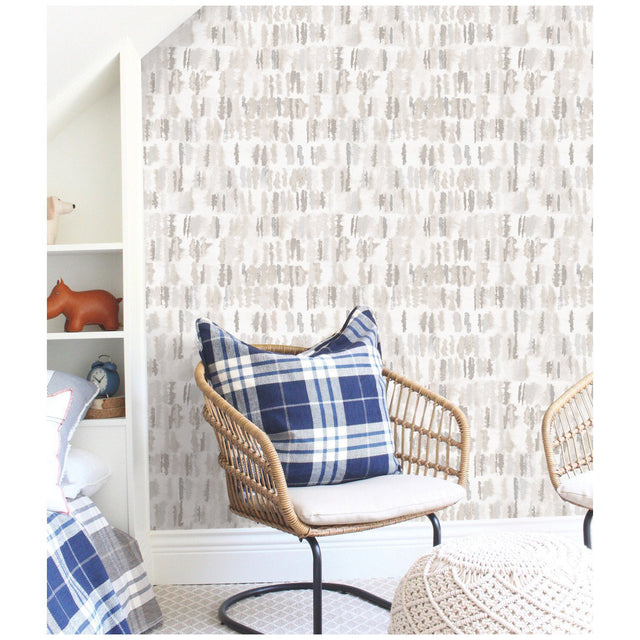 Watercolor Fountain Neutral Peel & Stick Wallpaper with Whimsical Geometric Abstract Pattern - York RMK12579RL