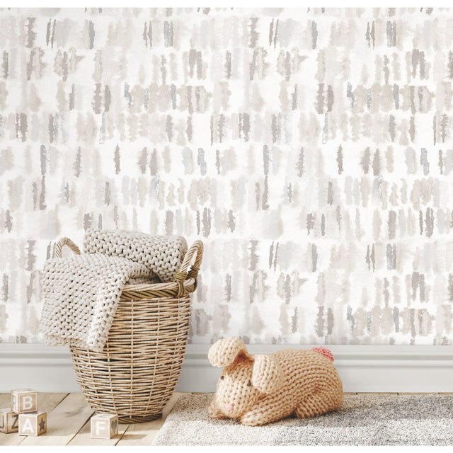 Watercolor Fountain Neutral Peel & Stick Wallpaper with Whimsical Geometric Abstract Pattern - York RMK12579RL