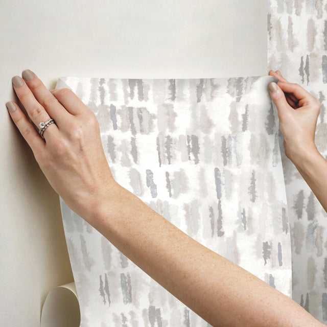 Watercolor Fountain Neutral Peel & Stick Wallpaper with Whimsical Geometric Abstract Pattern - York RMK12579RL