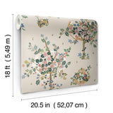 Flowering Peace Tree Taupe Peel & Stick Wallpaper with Botanical Trees - York RMK12585PLW