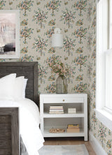 Flowering Peace Tree Taupe Peel & Stick Wallpaper with Botanical Trees - York RMK12585PLW