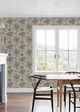 Flowering Peace Tree Taupe Peel & Stick Wallpaper with Botanical Trees - York RMK12585PLW