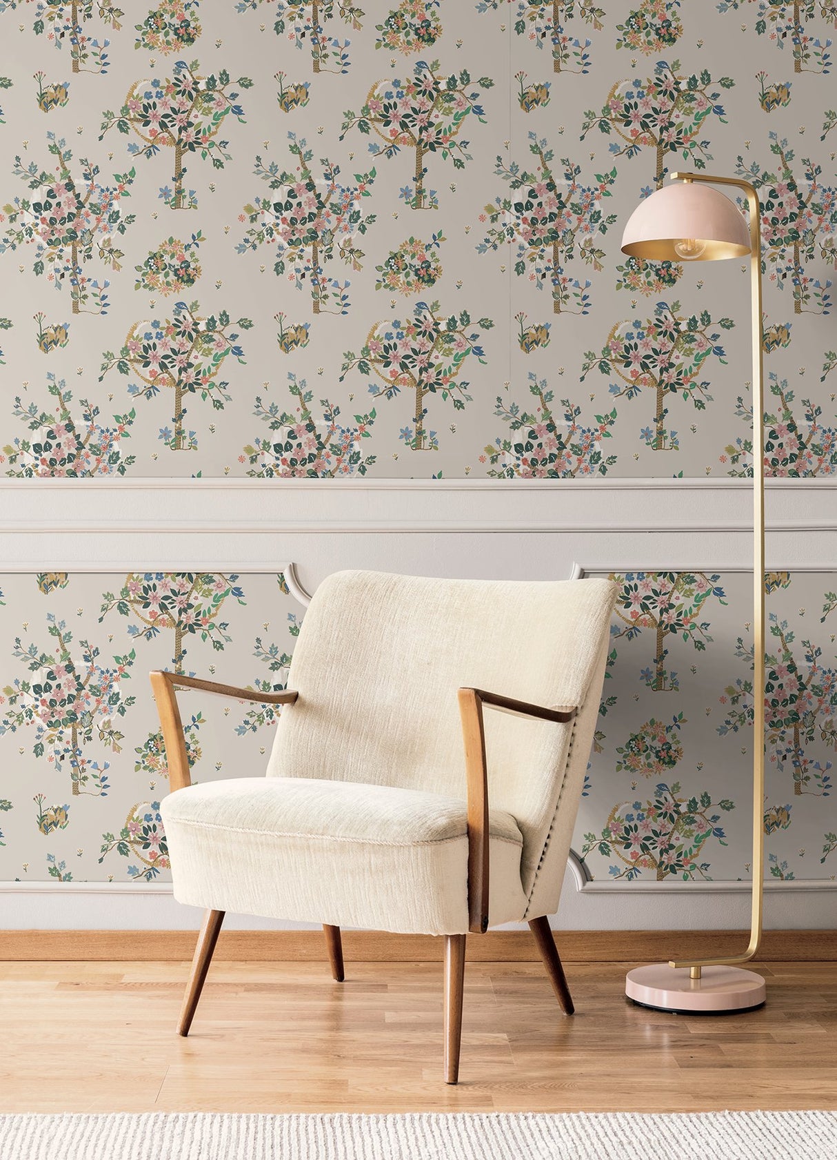 Flowering Peace Tree Taupe Peel & Stick Wallpaper with Botanical Trees - York RMK12585PLW