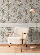 Flowering Peace Tree Taupe Peel & Stick Wallpaper with Botanical Trees - York RMK12585PLW