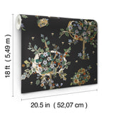 Flowering Peace Tree Black Peel & Stick Wallpaper with Botanical Trees Pattern - York RMK12586PLW