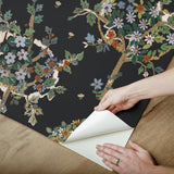 Flowering Peace Tree Black Peel & Stick Wallpaper with Botanical Trees Pattern - York RMK12586PLW