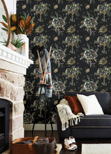 Flowering Peace Tree Black Peel & Stick Wallpaper with Botanical Trees Pattern - York RMK12586PLW