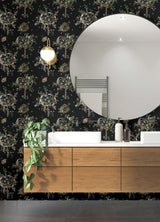Flowering Peace Tree Black Peel & Stick Wallpaper with Botanical Trees Pattern - York RMK12586PLW