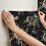 Flowering Peace Tree Black Peel & Stick Wallpaper with Botanical Trees Pattern - York RMK12586PLW