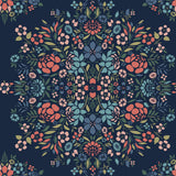 Medallion Floral Blue Peel & Stick Wallpaper in Vinyl Matte with Botanical Floral Medallion Pattern, Traditional Style - York RMK12587PLW