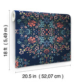 Medallion Floral Blue Peel & Stick Wallpaper in Vinyl Matte with Botanical Floral Medallion Pattern, Traditional Style - York RMK12587PLW